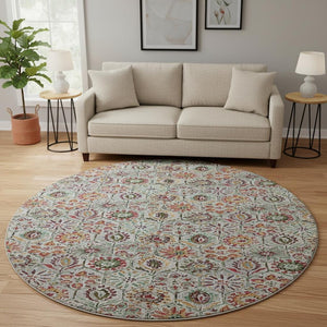HomeRoots 8' X 10' Washable Floral Area Rug in Rust, Gray & Silver - Stain Resistant & UV Protected Design! 708659