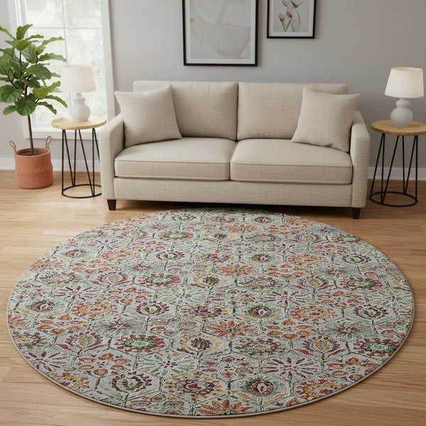 HomeRoots 8' X 10' Washable Floral Area Rug in Rust, Gray & Silver - Stain Resistant & UV Protected Design! 708659