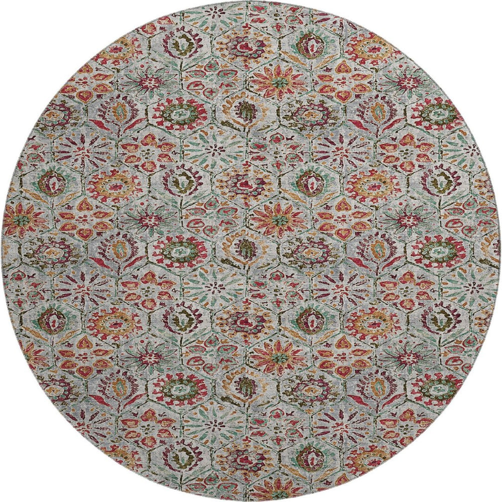 HomeRoots 8' X 10' Washable Floral Area Rug in Rust, Gray & Silver - Stain Resistant & UV Protected Design! 708659