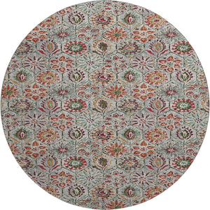 HomeRoots 8' X 10' Washable Floral Area Rug in Rust, Gray & Silver - Stain Resistant & UV Protected Design! 708659