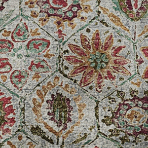 HomeRoots 8' X 10' Washable Floral Area Rug in Rust, Gray & Silver - Stain Resistant & UV Protected Design! 708659