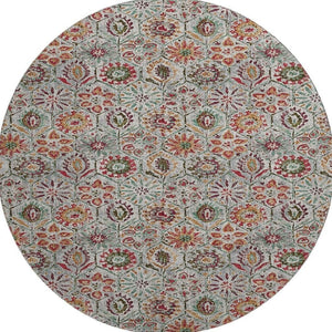 HomeRoots 8' X 10' Washable Floral Area Rug in Rust, Gray & Silver - Stain Resistant & UV Protected Design! 708659