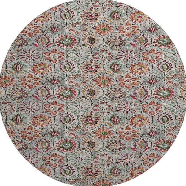 HomeRoots 8' X 10' Washable Floral Area Rug in Rust, Gray & Silver - Stain Resistant & UV Protected Design! 708659