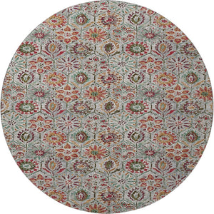 HomeRoots 8' X 10' Washable Floral Area Rug in Rust, Gray & Silver - Stain Resistant & UV Protected Design! 708659