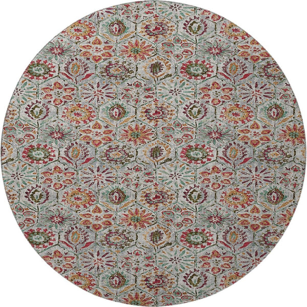HomeRoots 8' X 10' Washable Floral Area Rug in Rust, Gray & Silver - Stain Resistant & UV Protected Design! 708659