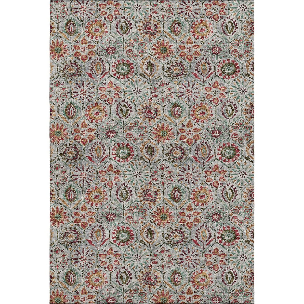 HomeRoots 9' X 12' Washable Rust Gray Silver Floral Area Rug with UV Fade Protection for Busy Homes & Style 708660