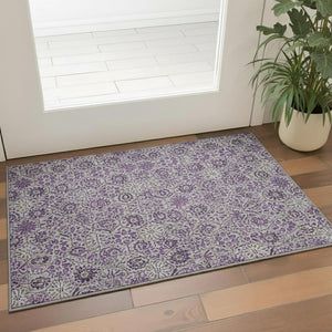 HomeRoots 5' X 8' Elegant Purple Gray Silver Floral Washable Area Rug with UV Protection & Non-Slip Backing 708663
