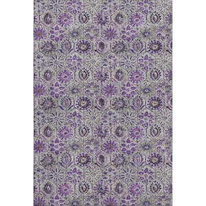 HomeRoots 5' X 8' Elegant Purple Gray Silver Floral Washable Area Rug with UV Protection & Non-Slip Backing 708663