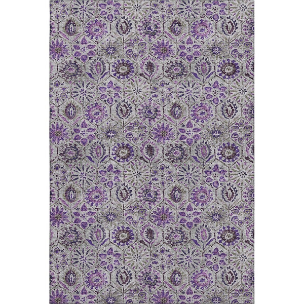 HomeRoots 5' X 8' Elegant Purple Gray Silver Floral Washable Area Rug with UV Protection & Non-Slip Backing 708663
