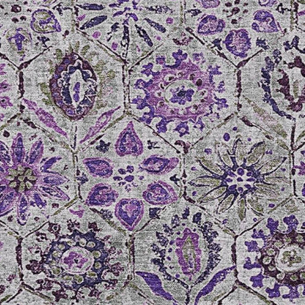 HomeRoots 5' X 8' Elegant Purple Gray Silver Floral Washable Area Rug with UV Protection & Non-Slip Backing 708663