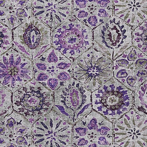 HomeRoots 5' X 8' Elegant Purple Gray Silver Floral Washable Area Rug with UV Protection & Non-Slip Backing 708663