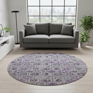 HomeRoots 8' X 10' Floral Washable Area Rug in Purple, Gray & Silver - UV Protected, Durable & Stylish Design 708665
