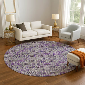 HomeRoots 8' X 10' Floral Washable Area Rug in Purple, Gray & Silver - UV Protected, Durable & Stylish Design 708665