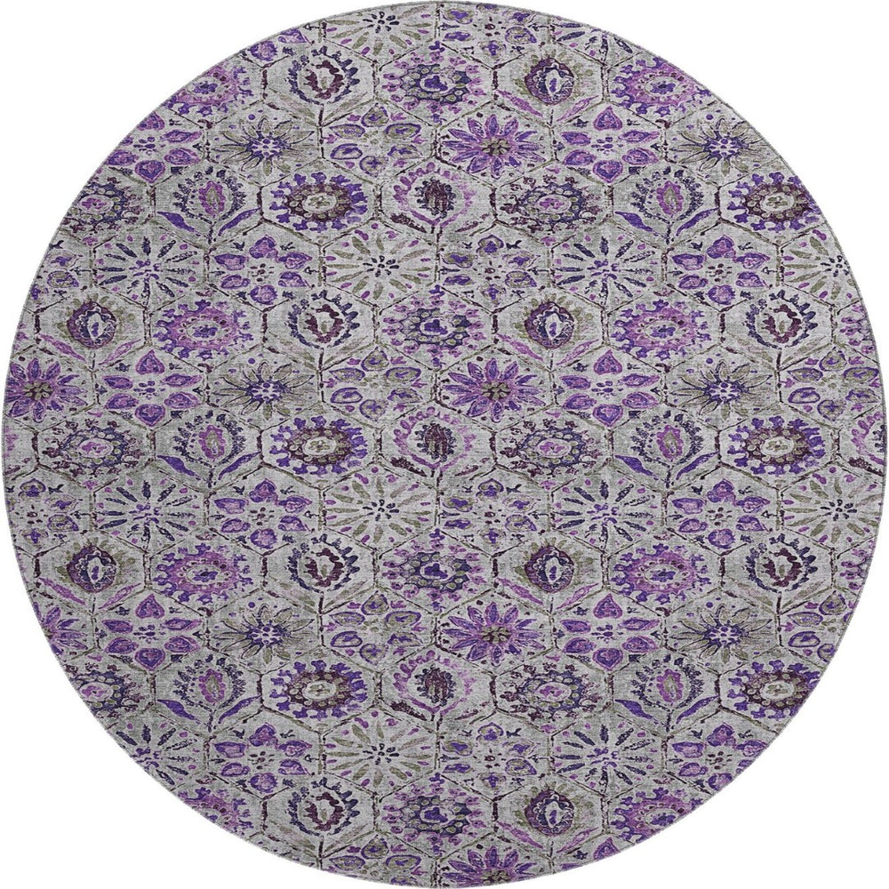 HomeRoots 8' X 10' Floral Washable Area Rug in Purple, Gray & Silver - UV Protected, Durable & Stylish Design 708665