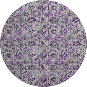 HomeRoots 8' X 10' Floral Washable Area Rug in Purple, Gray & Silver - UV Protected, Durable & Stylish Design 708665