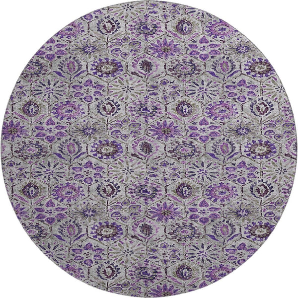 HomeRoots 8' X 10' Floral Washable Area Rug in Purple, Gray & Silver - UV Protected, Durable & Stylish Design 708665