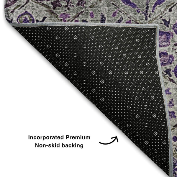 HomeRoots 8' X 10' Floral Washable Area Rug in Purple, Gray & Silver - UV Protected, Durable & Stylish Design 708665
