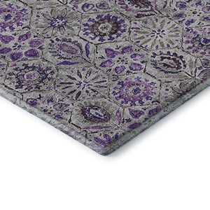 HomeRoots 8' X 10' Floral Washable Area Rug in Purple, Gray & Silver - UV Protected, Durable & Stylish Design 708665