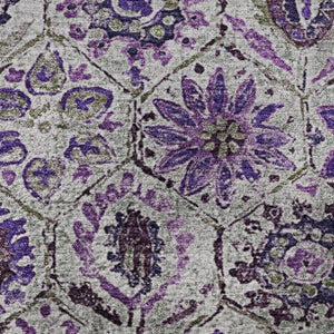 HomeRoots 8' X 10' Floral Washable Area Rug in Purple, Gray & Silver - UV Protected, Durable & Stylish Design 708665