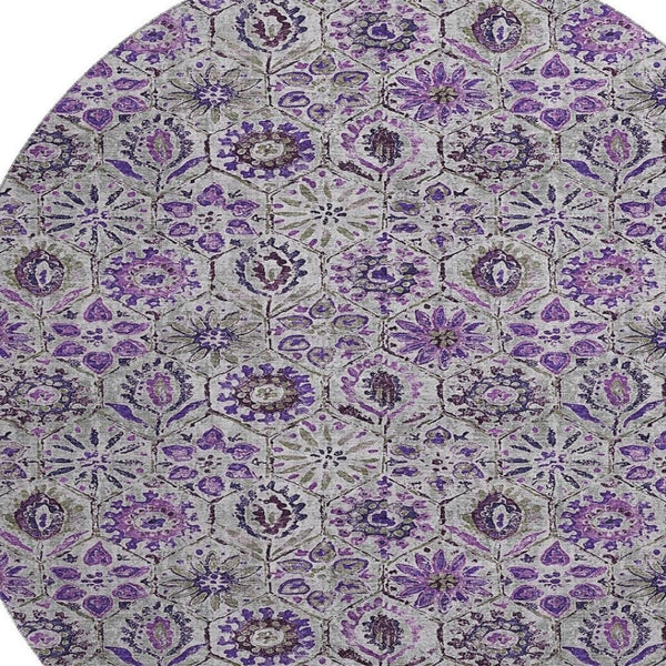 HomeRoots 8' X 10' Floral Washable Area Rug in Purple, Gray & Silver - UV Protected, Durable & Stylish Design 708665