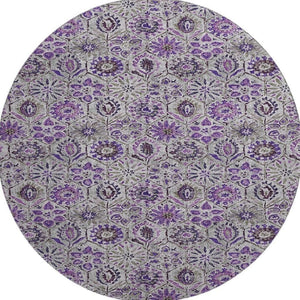 HomeRoots 8' X 10' Floral Washable Area Rug in Purple, Gray & Silver - UV Protected, Durable & Stylish Design 708665