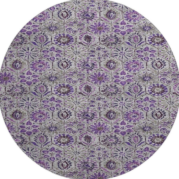 HomeRoots 8' X 10' Floral Washable Area Rug in Purple, Gray & Silver - UV Protected, Durable & Stylish Design 708665