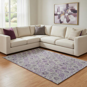 HomeRoots 9' X 12' Floral Area Rug in Purple, Gray & Silver – Washable, UV Protected & Stain Resistant Design 708666