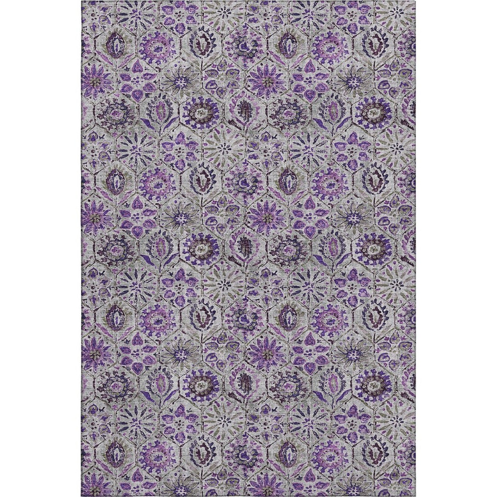 HomeRoots 9' X 12' Floral Area Rug in Purple, Gray & Silver – Washable, UV Protected & Stain Resistant Design 708666