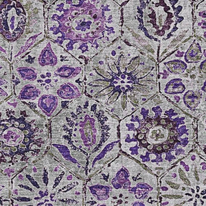 HomeRoots 9' X 12' Floral Area Rug in Purple, Gray & Silver – Washable, UV Protected & Stain Resistant Design 708666