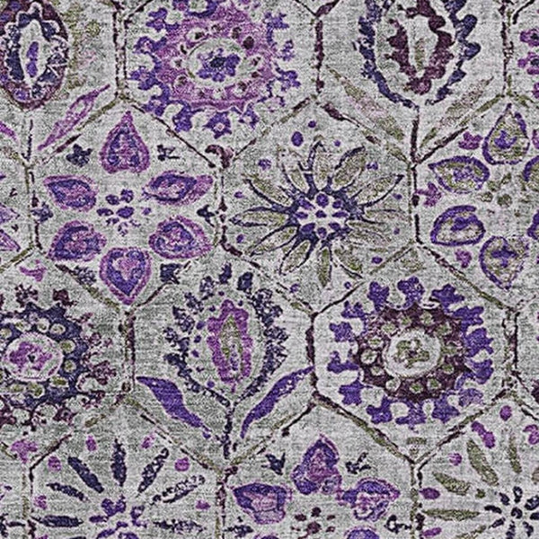 HomeRoots 9' X 12' Floral Area Rug in Purple, Gray & Silver – Washable, UV Protected & Stain Resistant Design 708666
