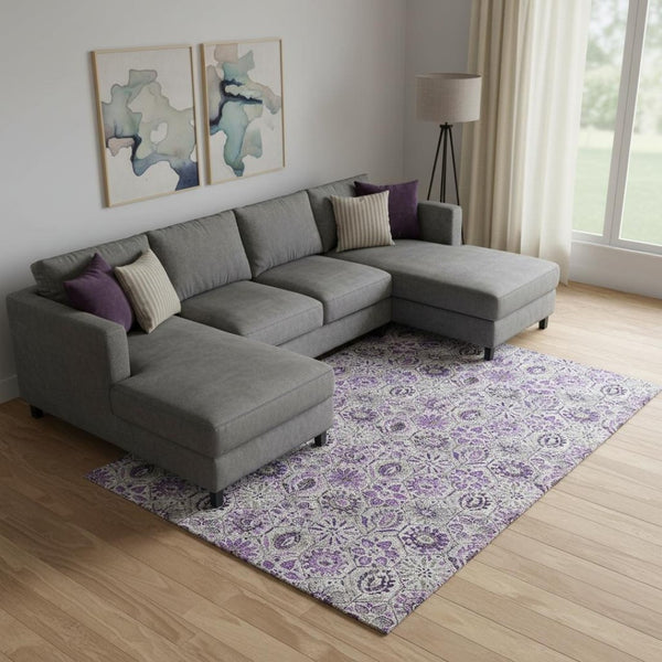 HomeRoots 10' X 14' Floral Washable Area Rug in Purple, Gray & Silver – UV Resistant, Stain Proof, Non-Slip Design 708667