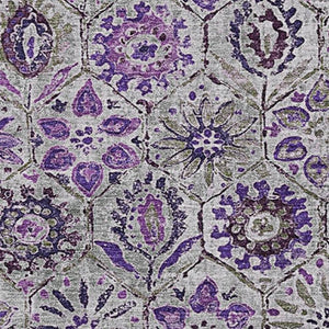 HomeRoots 10' X 14' Floral Washable Area Rug in Purple, Gray & Silver – UV Resistant, Stain Proof, Non-Slip Design 708667