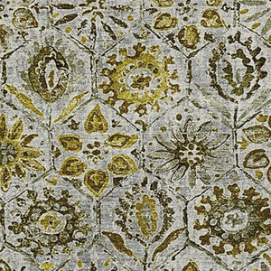 HomeRoots 5' X 8' Floral Washable Area Rug in Pewter Gold & Gray - Durable, Stain Resistant, UV Protected 708669