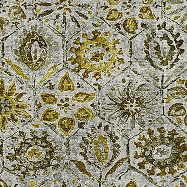 HomeRoots 5' X 8' Floral Washable Area Rug in Pewter Gold & Gray - Durable, Stain Resistant, UV Protected 708669