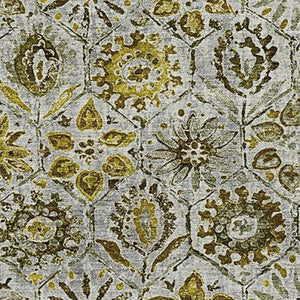 HomeRoots 8' Elegant Washable Round Rug with UV Protection - Floral Design in Pewter, Gold & Gray Tones 708670