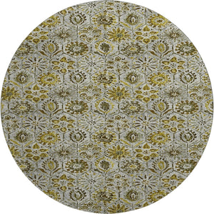 HomeRoots 8' X 10' Floral Area Rug in Pewter, Gold & Gray - Washable, UV Resistant, Durable for Family Living 708671