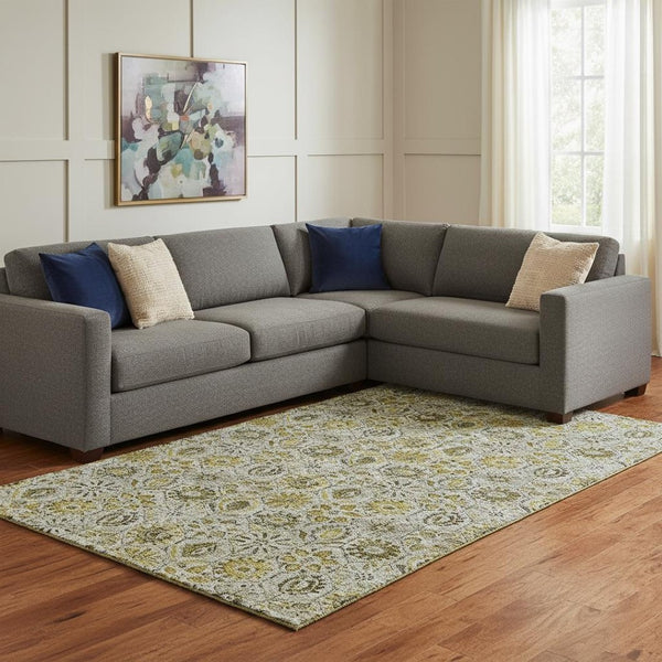 HomeRoots 9' X 12' Elegant Pewter Gold Gray Floral Area Rug - Washable, UV Protected, Stain Resistant Beauty 708672