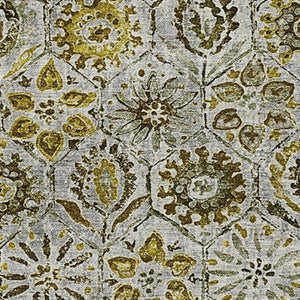 HomeRoots 9' X 12' Elegant Pewter Gold Gray Floral Area Rug - Washable, UV Protected, Stain Resistant Beauty 708672