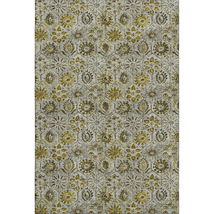 HomeRoots 10' X 14' Pewter Gold & Gray Floral Area Rug – Washable, UV-Protected, Durable for Family Living Spaces 708673