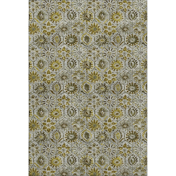HomeRoots 10' X 14' Pewter Gold & Gray Floral Area Rug – Washable, UV-Protected, Durable for Family Living Spaces 708673