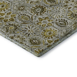 HomeRoots 10' X 14' Pewter Gold & Gray Floral Area Rug – Washable, UV-Protected, Durable for Family Living Spaces 708673