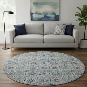 HomeRoots 8' X 10' Stylish Teal Gray Silver Floral Area Rug - Washable, UV Protected, Perfect for Busy Homes! 708677