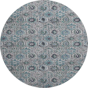 HomeRoots 8' X 10' Stylish Teal Gray Silver Floral Area Rug - Washable, UV Protected, Perfect for Busy Homes! 708677