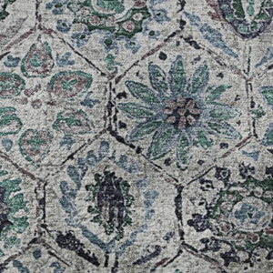 HomeRoots 8' X 10' Stylish Teal Gray Silver Floral Area Rug - Washable, UV Protected, Perfect for Busy Homes! 708677