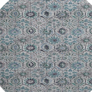 HomeRoots 8' X 10' Stylish Teal Gray Silver Floral Area Rug - Washable, UV Protected, Perfect for Busy Homes! 708677