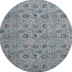 HomeRoots 8' X 10' Stylish Teal Gray Silver Floral Area Rug - Washable, UV Protected, Perfect for Busy Homes! 708677