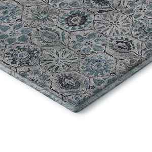 HomeRoots 10' X 14' Teal Gray Silver Floral Washable Area Rug - Durable, Stain Resistant, UV Protected Design! 708679