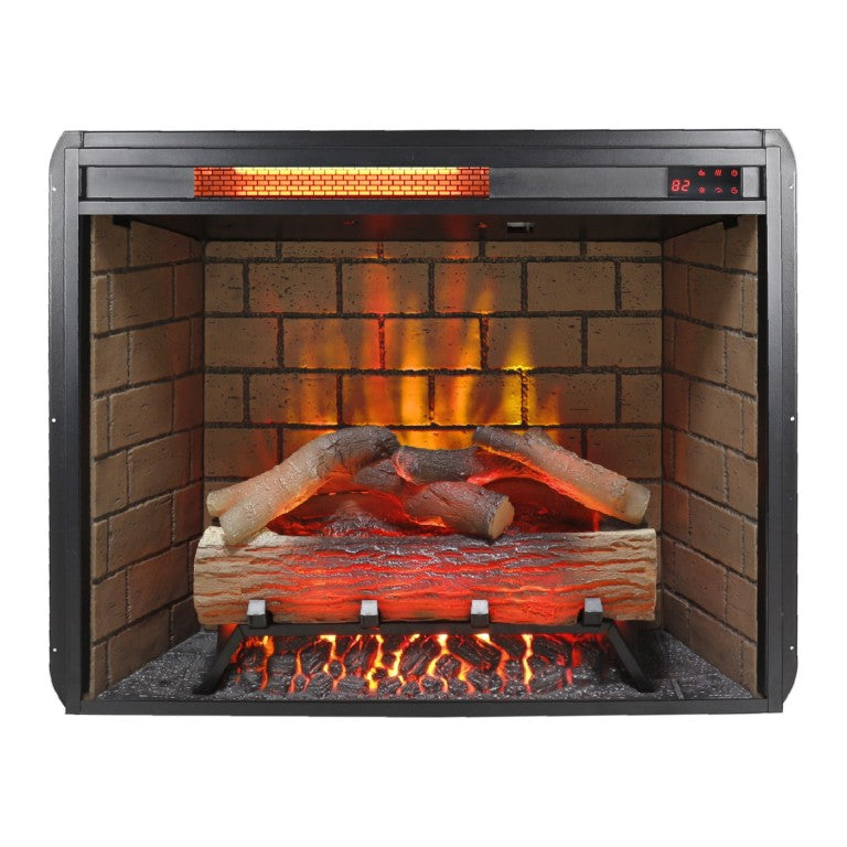 HomeRoots 28 Inch Faux Brick Metal Electric Fireplace with Built-in Speaker for Modern Living 708695