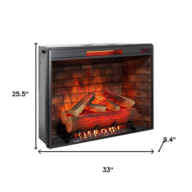 HomeRoots 33 Inch Faux Brick Electric Fireplace with Built-in Speaker for Living Room Ambiance 708696