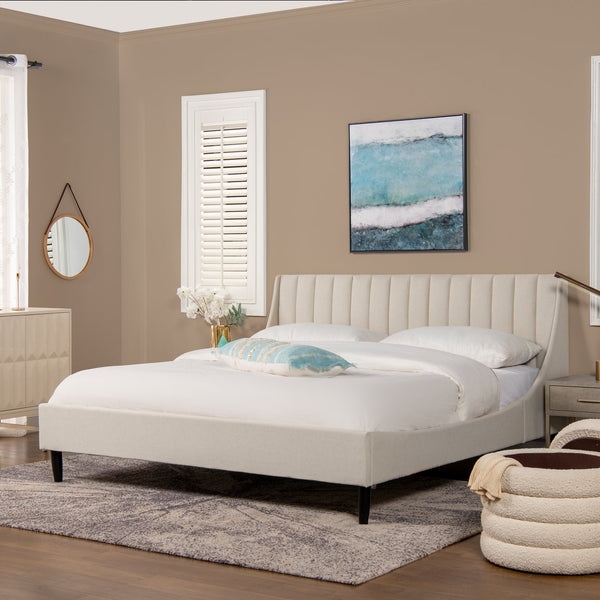 English Elm Jennifer Taylor Home - Aspen King Platform Bed Set With Vertical Tufted Headboard In Light Beige Linen – Elegant Comfort B2719P238519